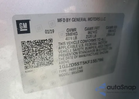 2019 Chevrolet Malibu Lt from USA, damaged, VIN 1G1ZD5ST5KF155796